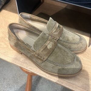 Miu Miu Tan Flats with Penny Loafer Strap